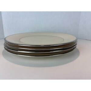 Set of 4 Lenox Solitaire Dinner Plates – Ivory Bone China with Platinum Trim